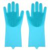 1pair Kitchen Silicone Dishwashing Gloves; Housework Cleaning Waterproof Insulation Magic Gloves; Dishwashing Brush